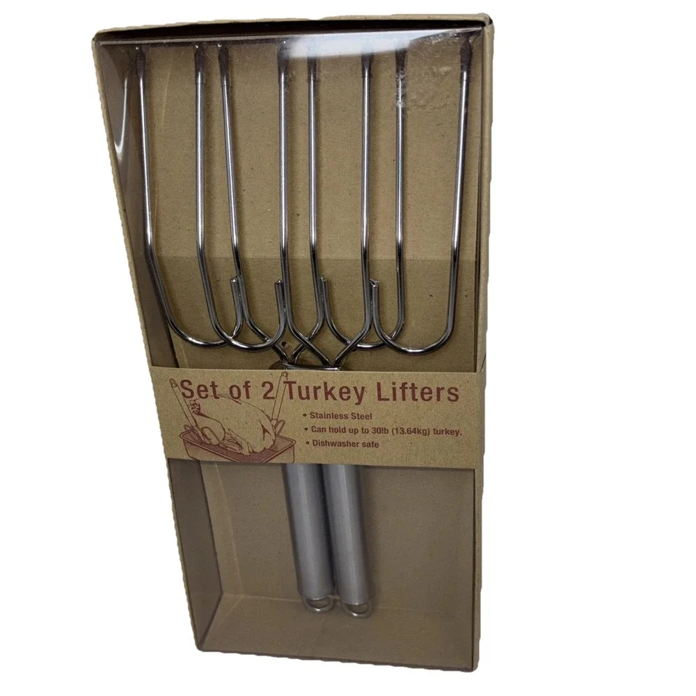 Turkey Lifters Set (2) holds up to 30lbs Stainless Steel Kitchen Utensil NWT!